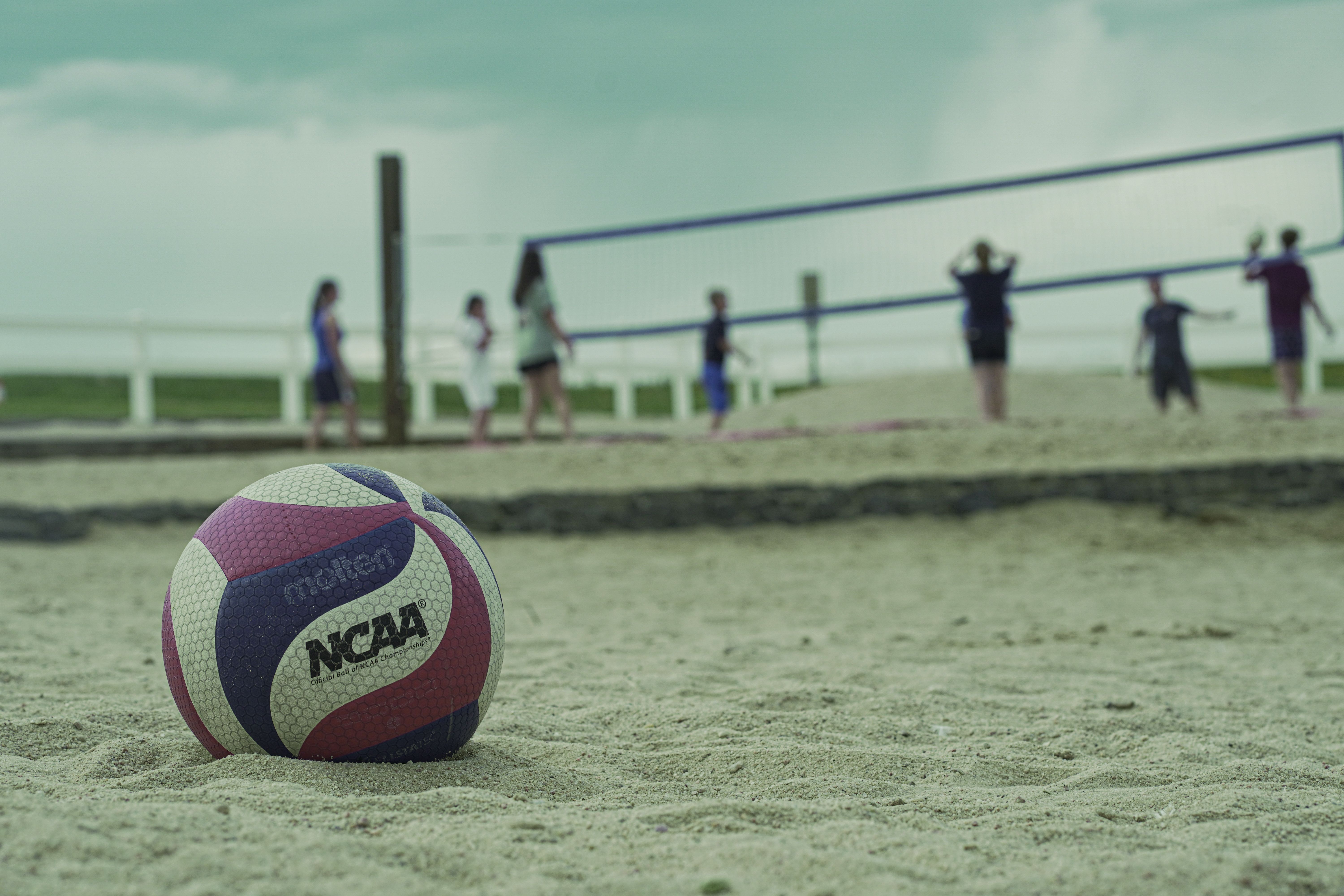 Friends playing volleyball together